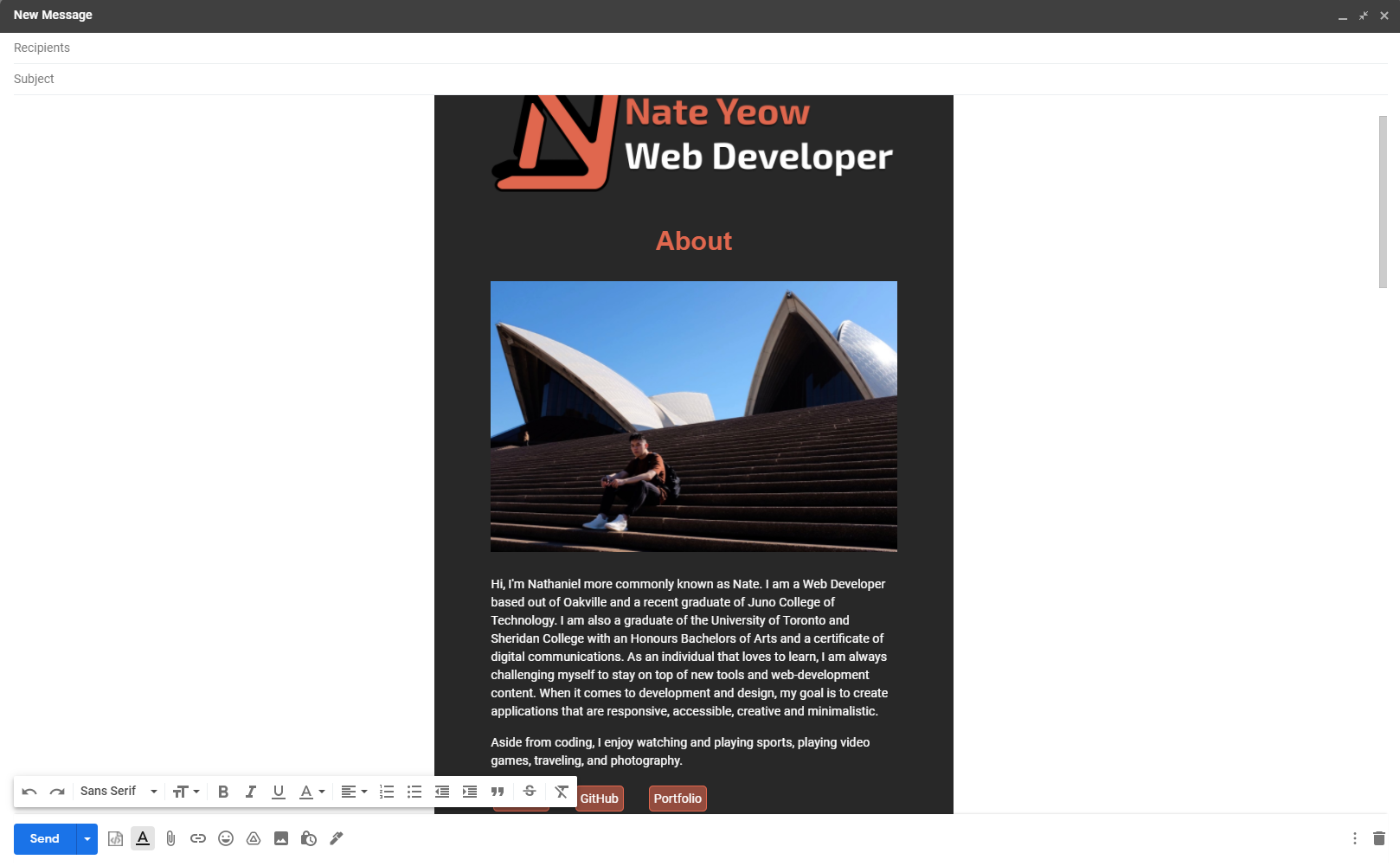 Screen shot of HTML Email project